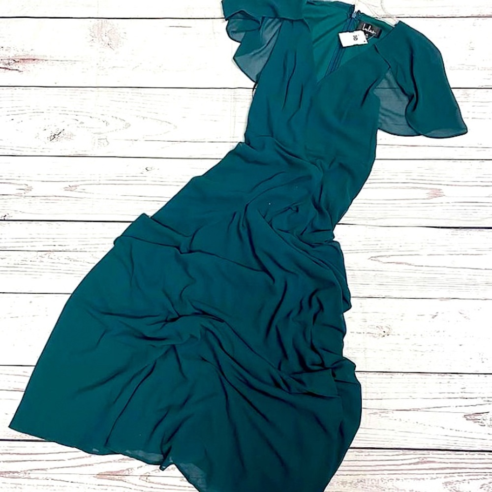 Lulus Maxi Dark Green Cut Shoulder Bridesmaids XS